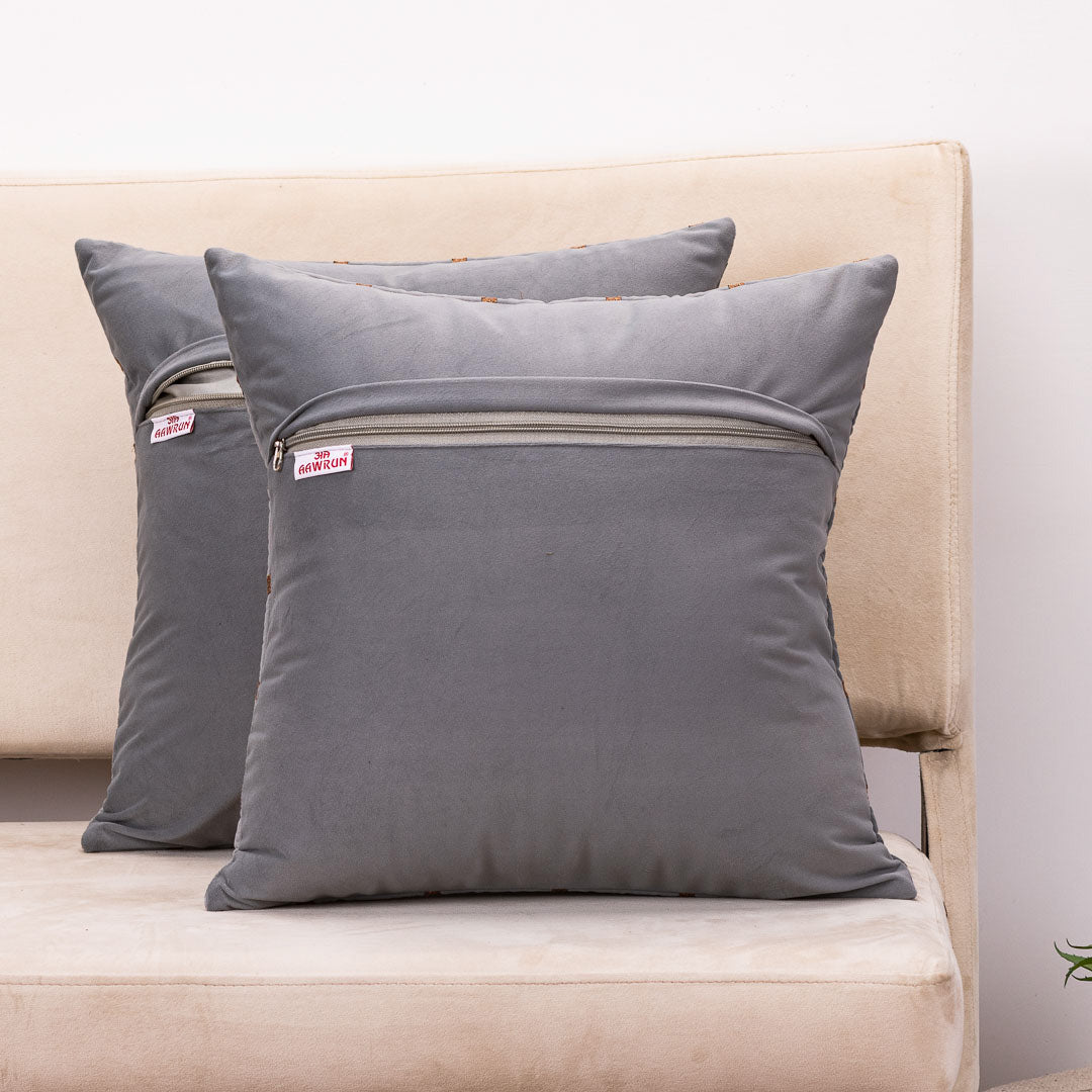 “Hexa-Stitch Grey Velvet Cushion Cover – 16x16 Inch Stylish Home Décor”