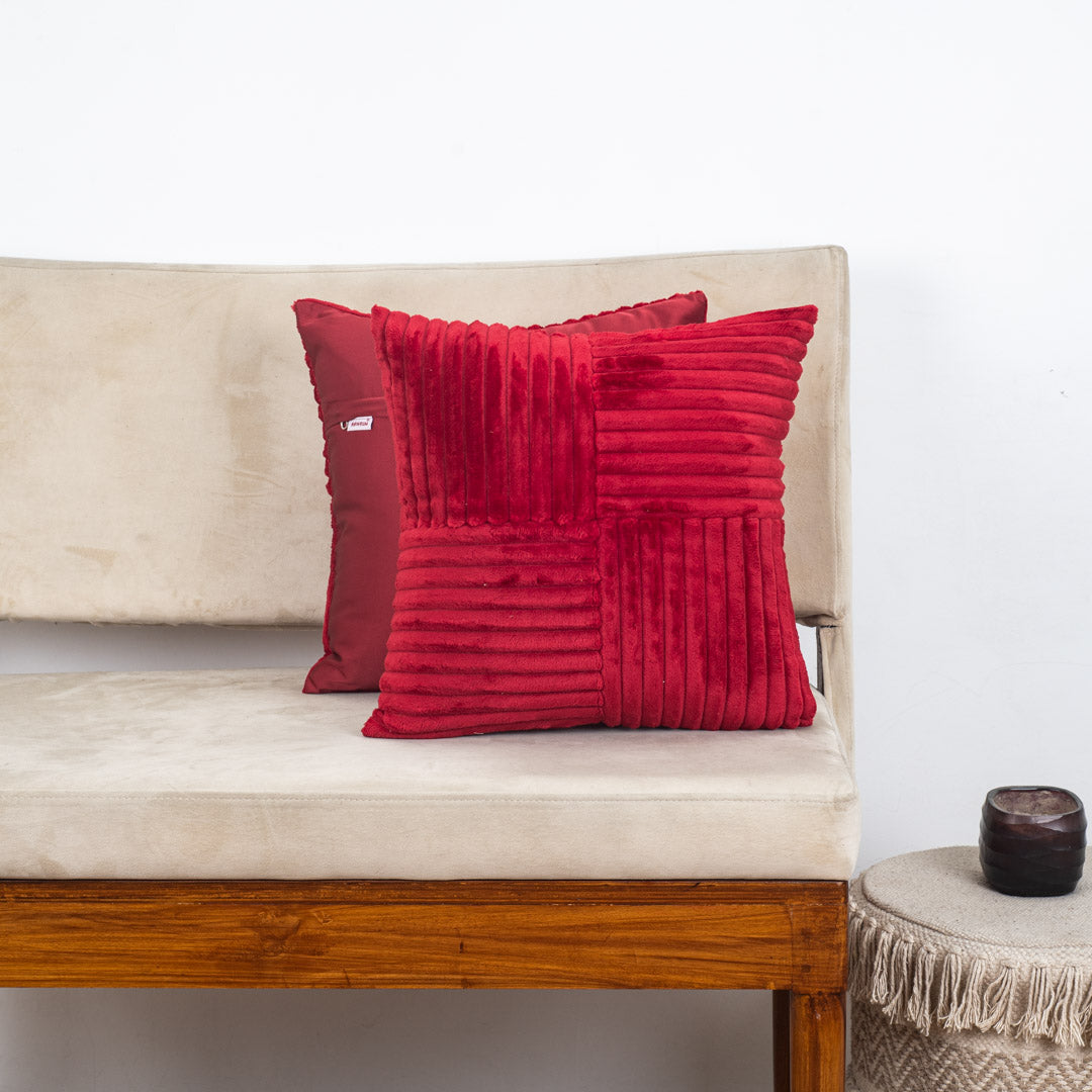 Premium Panelled China Velvet Cushion – Mustard – 16×16″