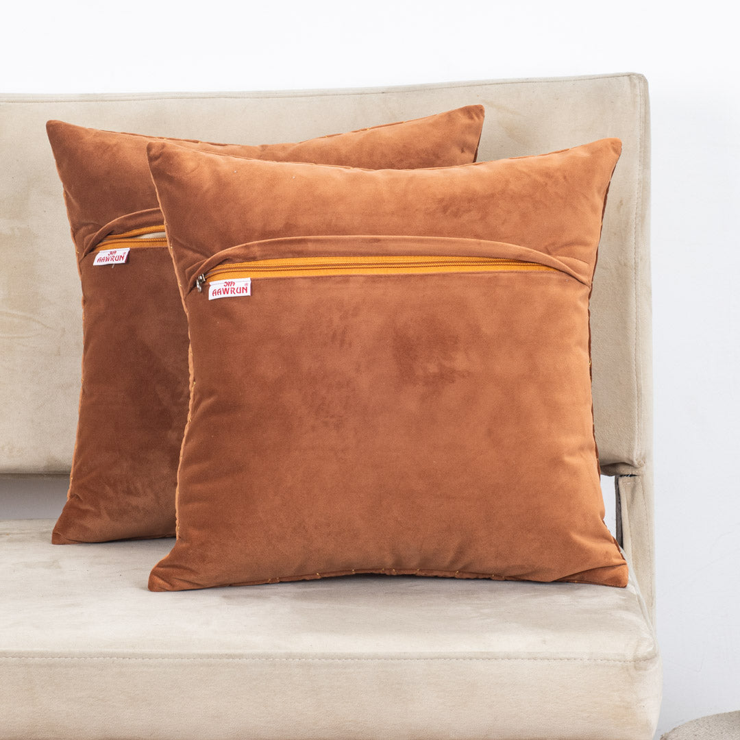 Warm Rust Textured Velvet Cushion Cover – 16×16″