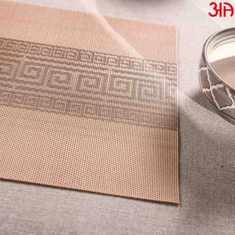 Beige Geometric Pattern Pvc Table Mat (2 Pcs Set) (12x18) Inch