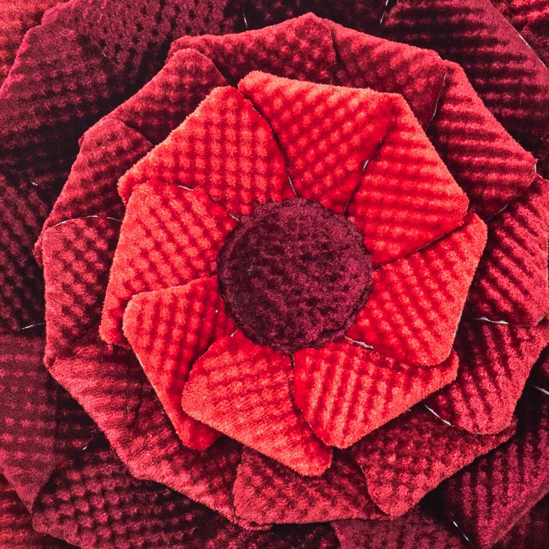 Red Floral Velvet Round Cushion Cover