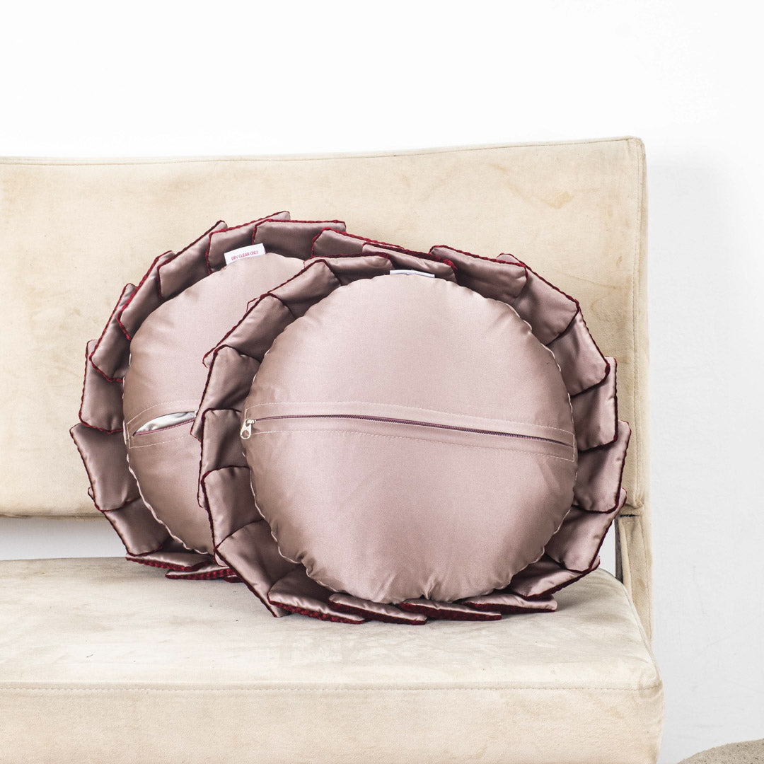 Red Floral Velvet Round Cushion Cover