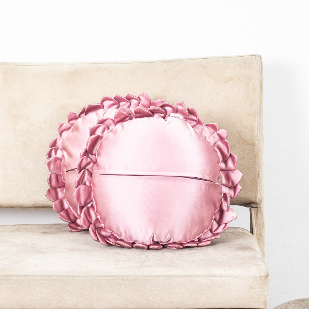 Pink Floral Velvet Round Cushion Cover