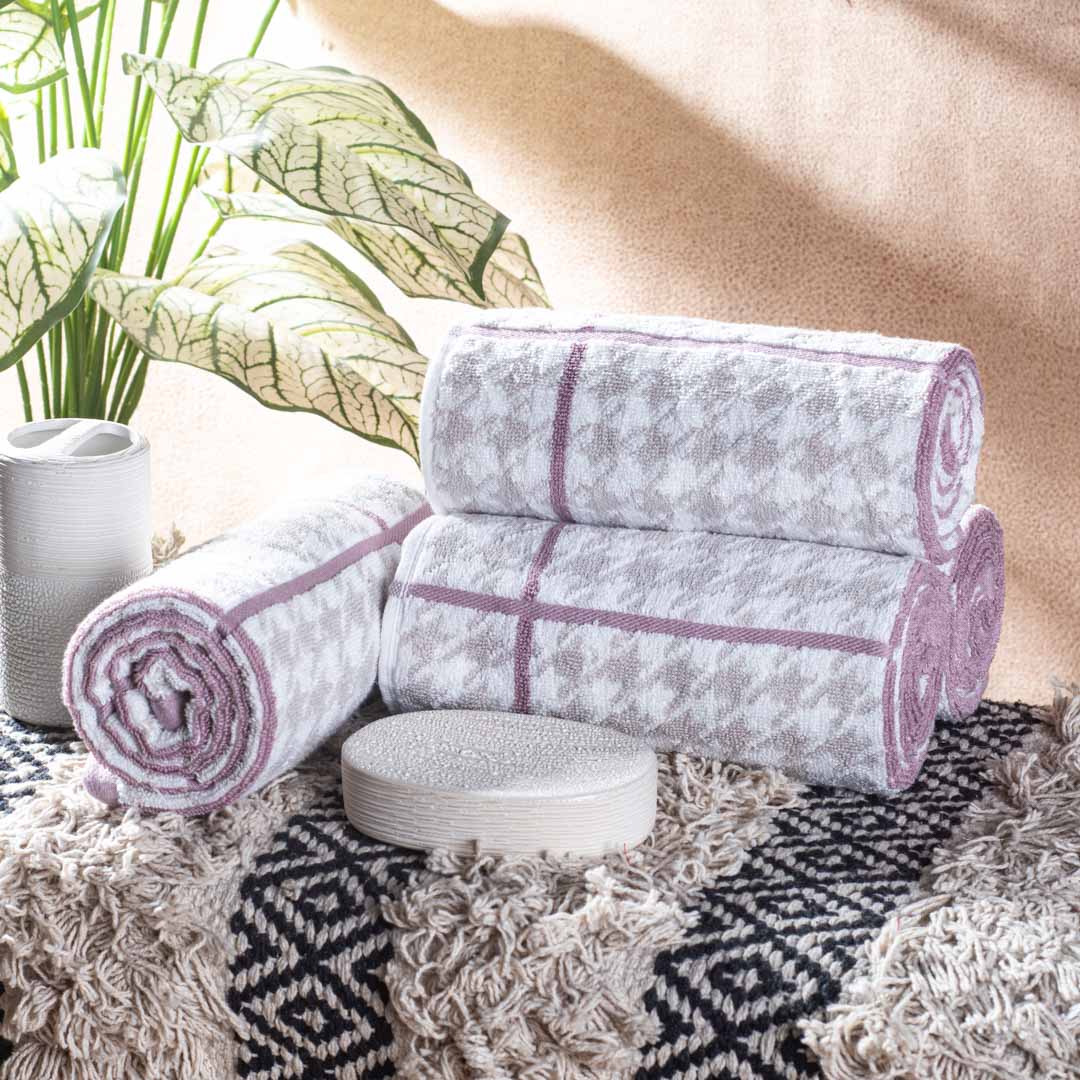 Soft Mauve Grid Cotton Towel – 42 × 75 cm DGN-3