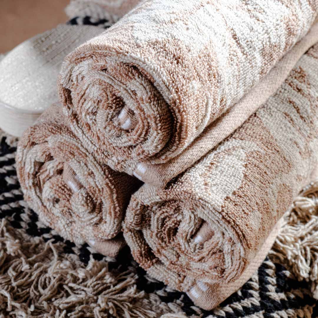 Sandstone Floral Textured Cotton Towel – 42 × 75 cm-DGN-10