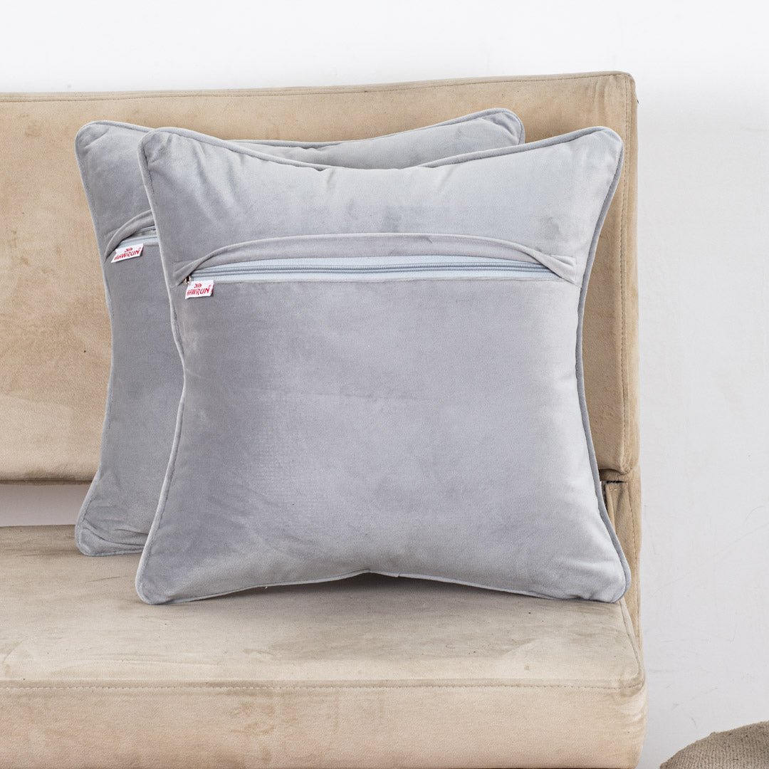 Soft Grey Herringbone Stitch Velvet Cushion – 16 × 16 in