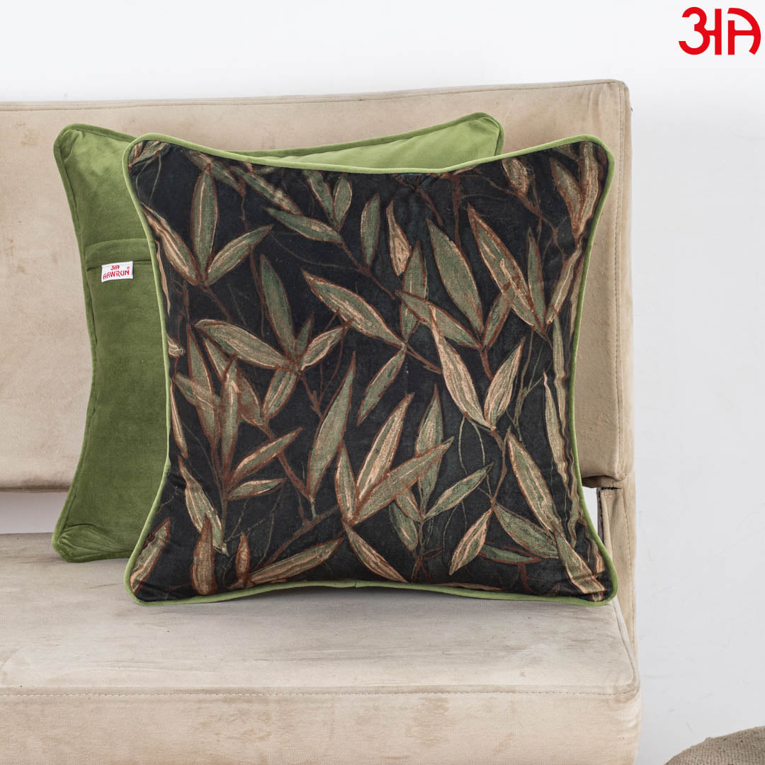 Olive Leaf Velvet Cushion – 16 × 16 in-DGN-23