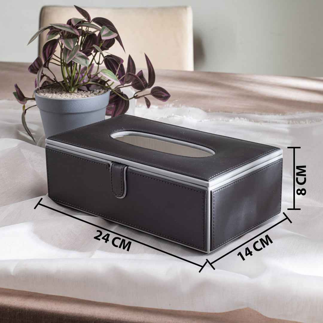 Black Vegan Leather Tissue Box Holder – 24 × 14 × 8 cm