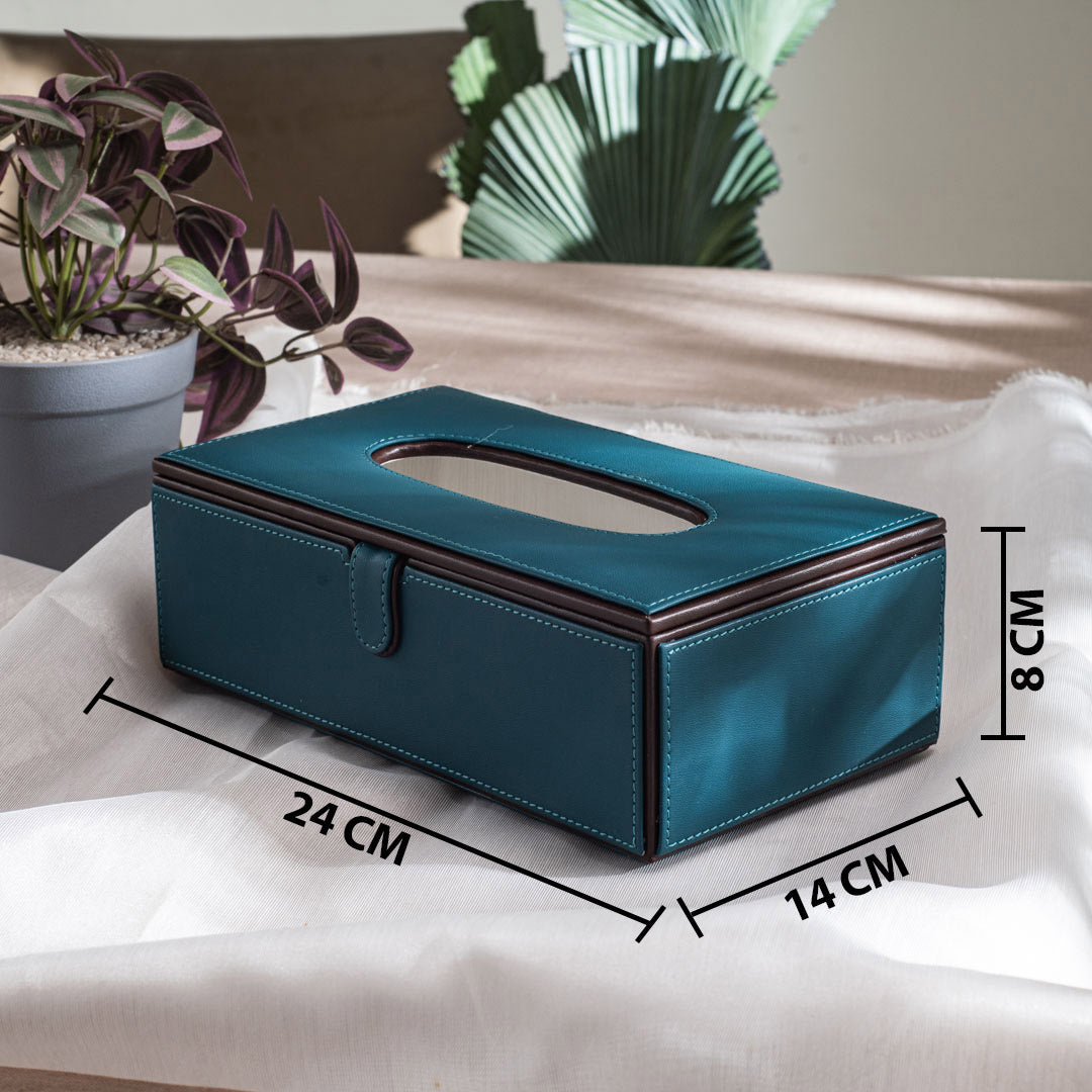Teal Vegan Leather Tissue Box Holder – 24 × 14 × 8 cm