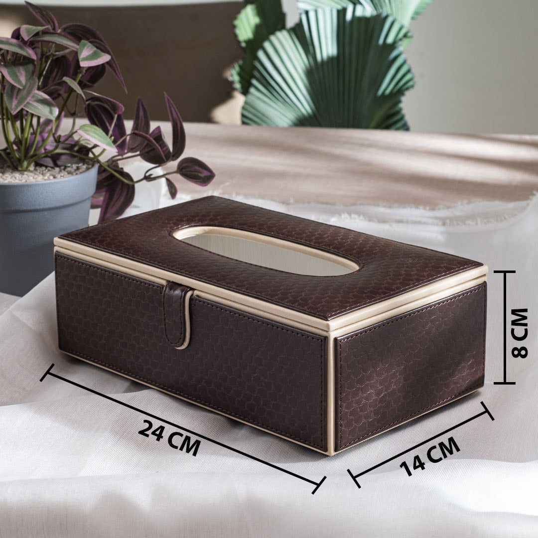 Dark Brown Vegan Leather Tissue Box Holder – 24 × 14 × 8 cm