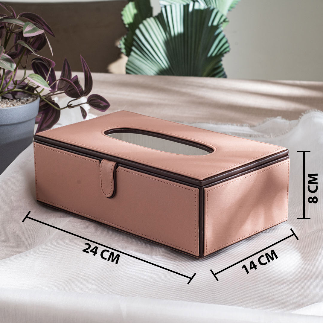 Peach Vegan Leather Tissue Box Holder – 24 × 14 × 8 cm