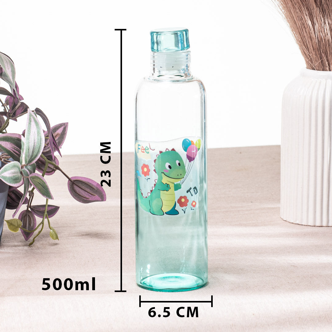 Cute Dino Green Glass Water Bottle – 500ml -23×6.5 cm