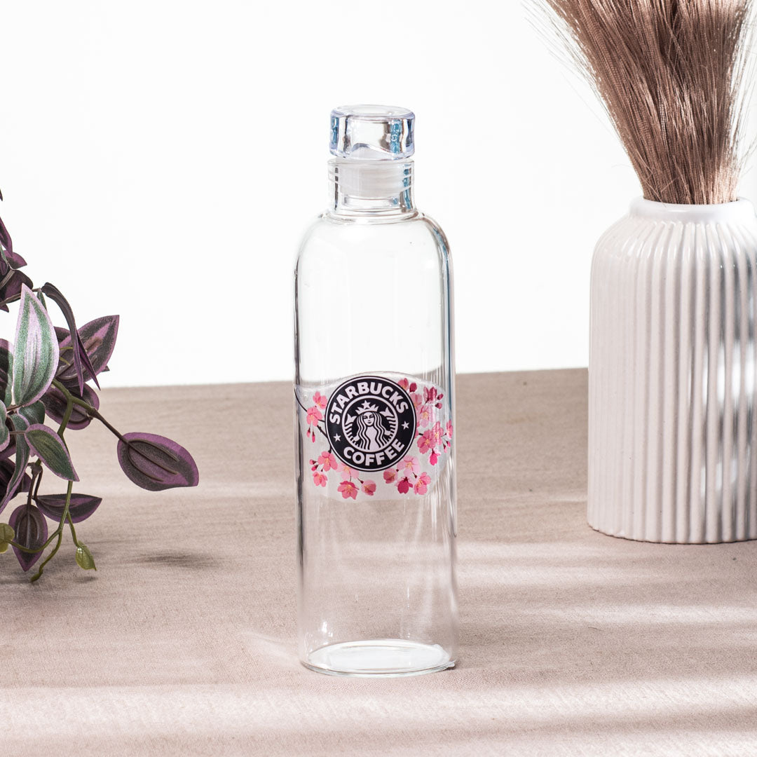 Floral Coffee Logo Transparent Glass Bottle – 500ml-23×6.5 cm