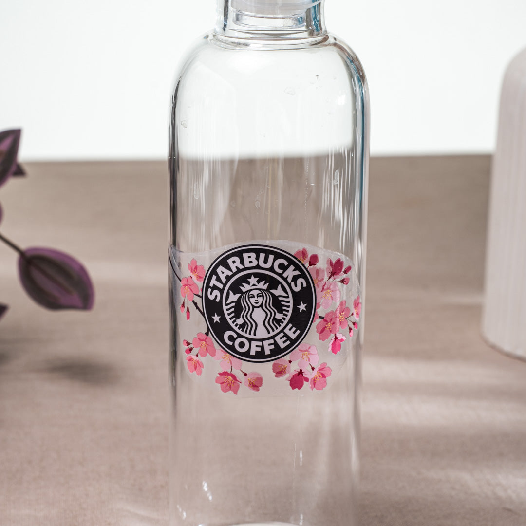 Floral Coffee Logo Transparent Glass Bottle – 500ml-23×6.5 cm