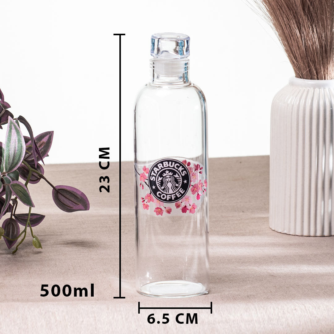 Floral Coffee Logo Transparent Glass Bottle – 500ml-23×6.5 cm