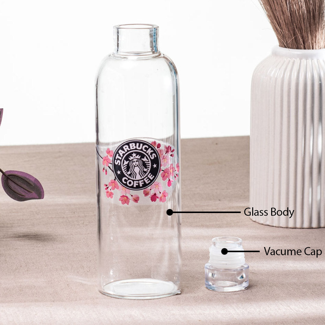 Floral Coffee Logo Transparent Glass Bottle – 500ml-23×6.5 cm
