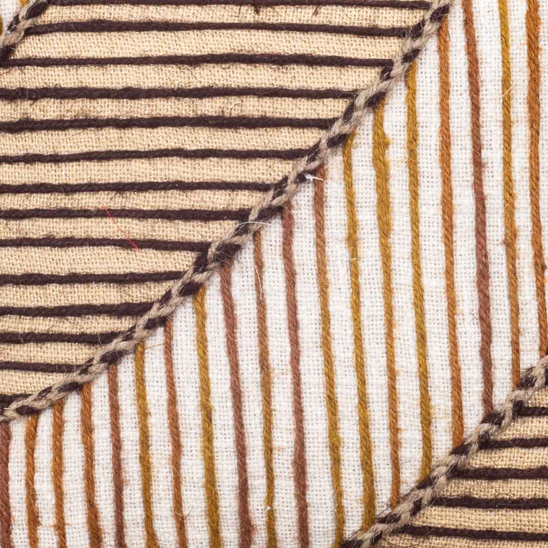 Beige Gold Stripe Leaf Printed Slub Cotton Cushion Cover 12x18 & 16x16 Inch