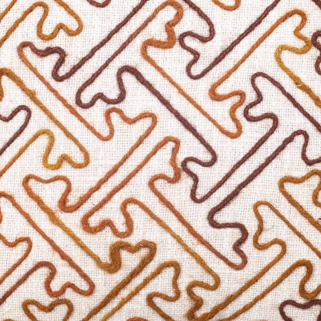 Beige Brown Geometric Maze Embroidered Slub Cotton Cushion Cover 12x18 & 16x16 Inch