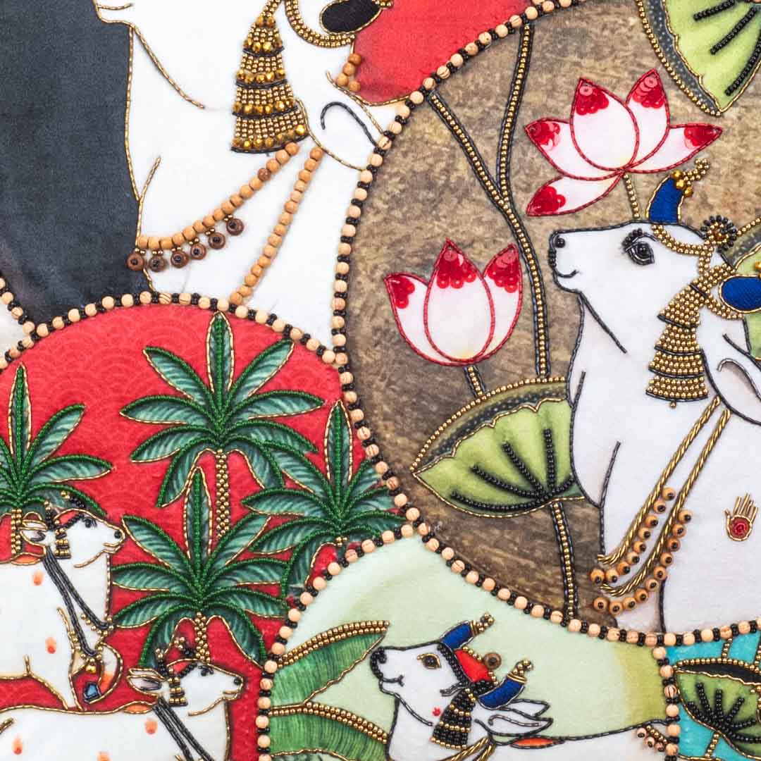 Decorative Embroidered Cushion Cover – 16 x 16 Inch-Multicolor Polyester Velvet Fabric