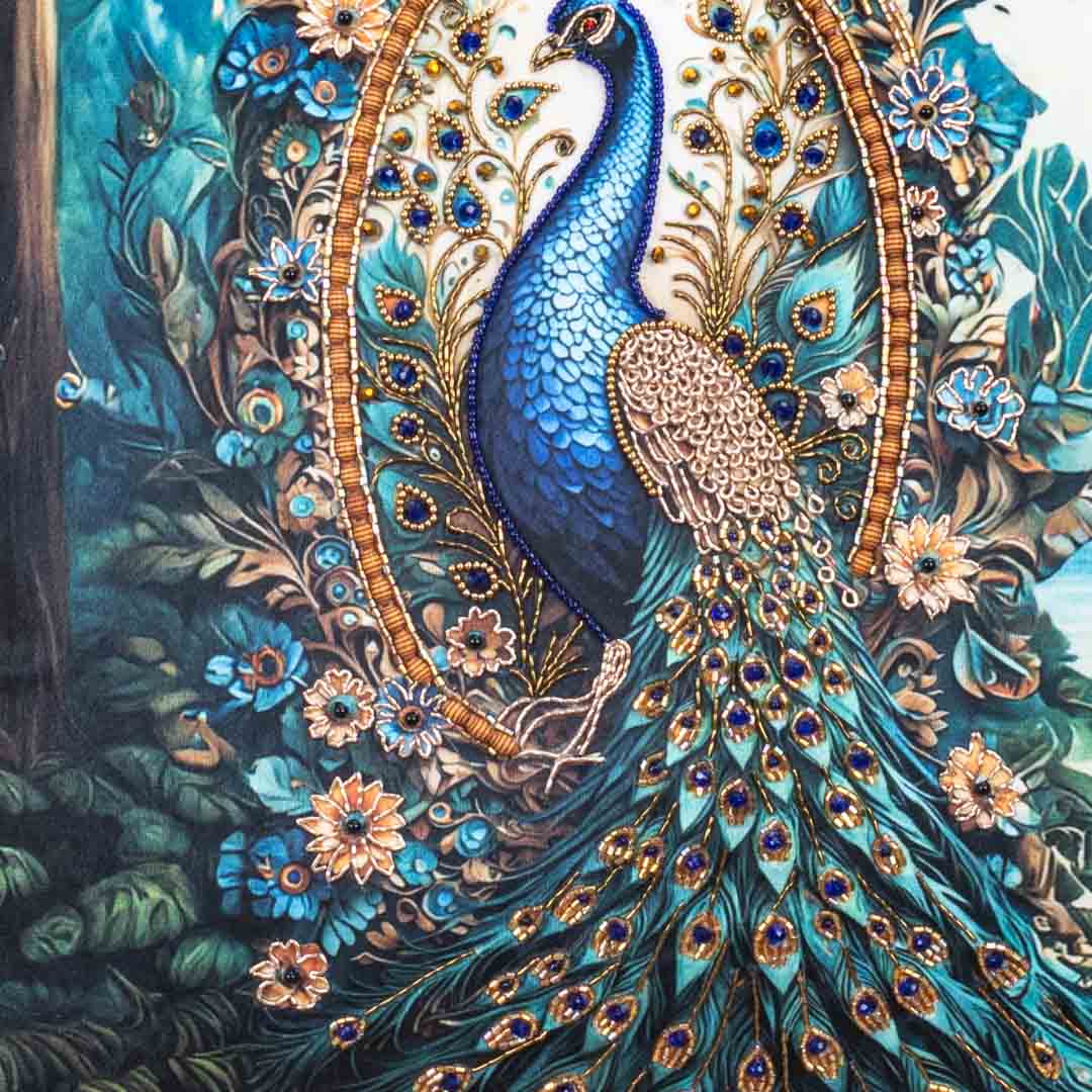 Green Peacock Printed Velvet Cushion Cover 16x16 Inch