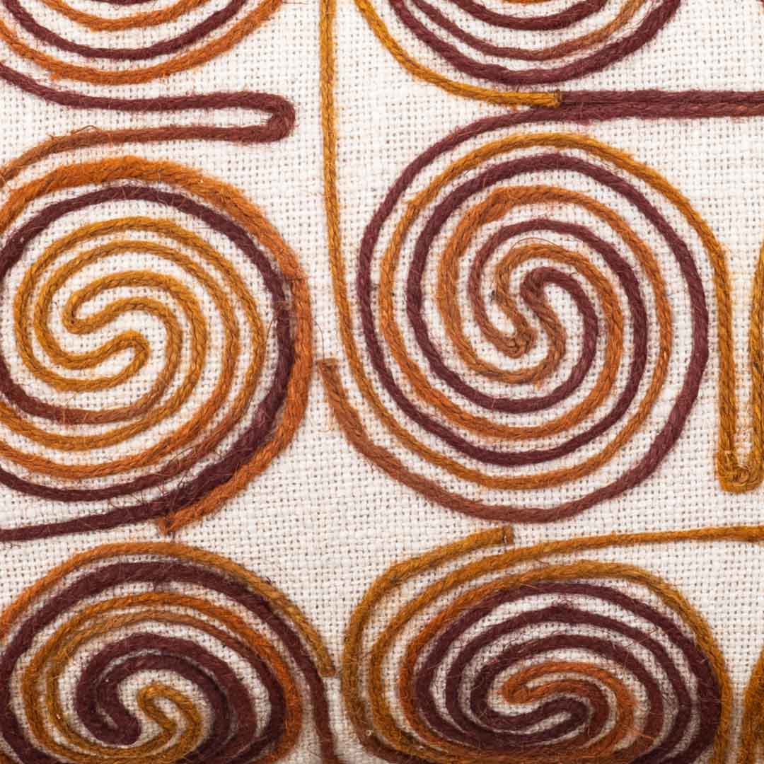 Beige Brown Spiral Embroidered Jute Cushion Cover 12x18 & 16x16 Inch