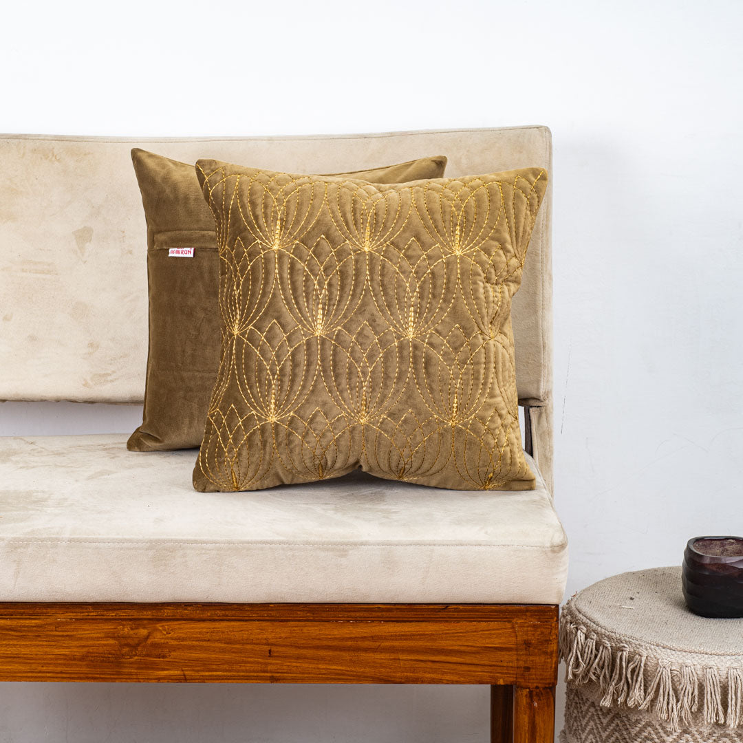 Lotus Design Zari Quilted Cushion Cover
