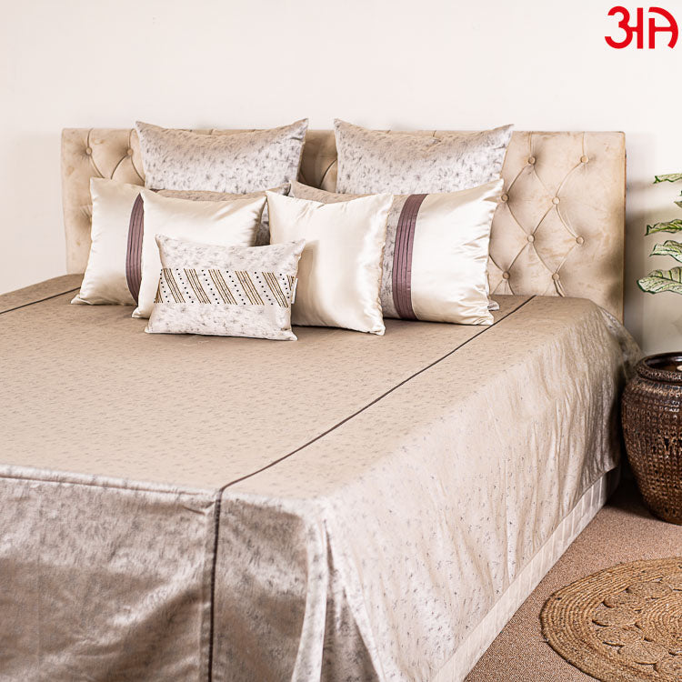 Beige Cotton King Size (100x110 inch)-Inch Bed Cover Set (1+2+2+2+1)