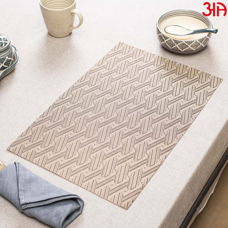 Beige Abstract Design Pvc Table Mat (2Pcs Set) (12x18) Inch