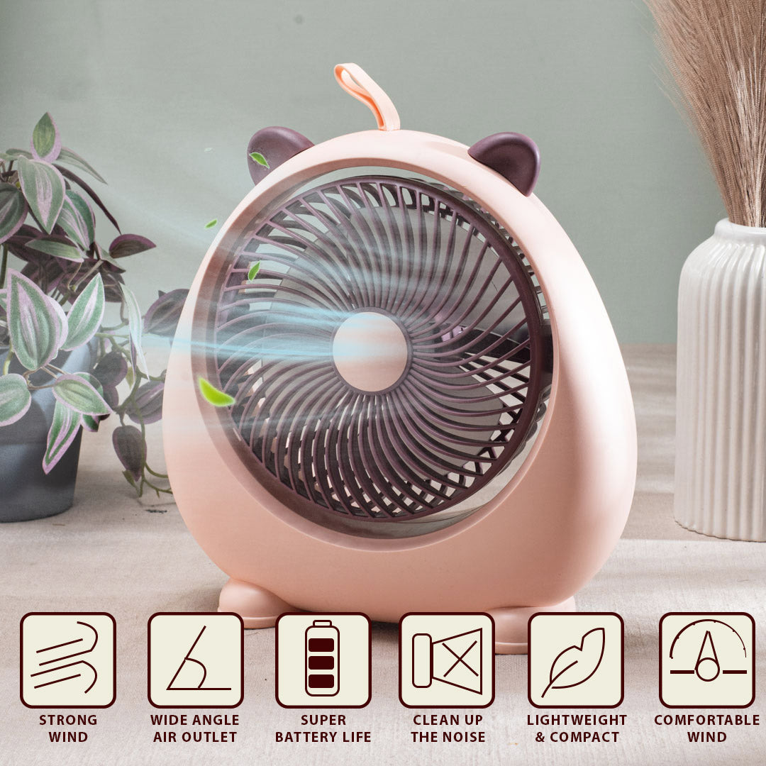 Cute Bear-Shaped Desktop Table Fan – 21 x 22 CM-Peach Plastic Body