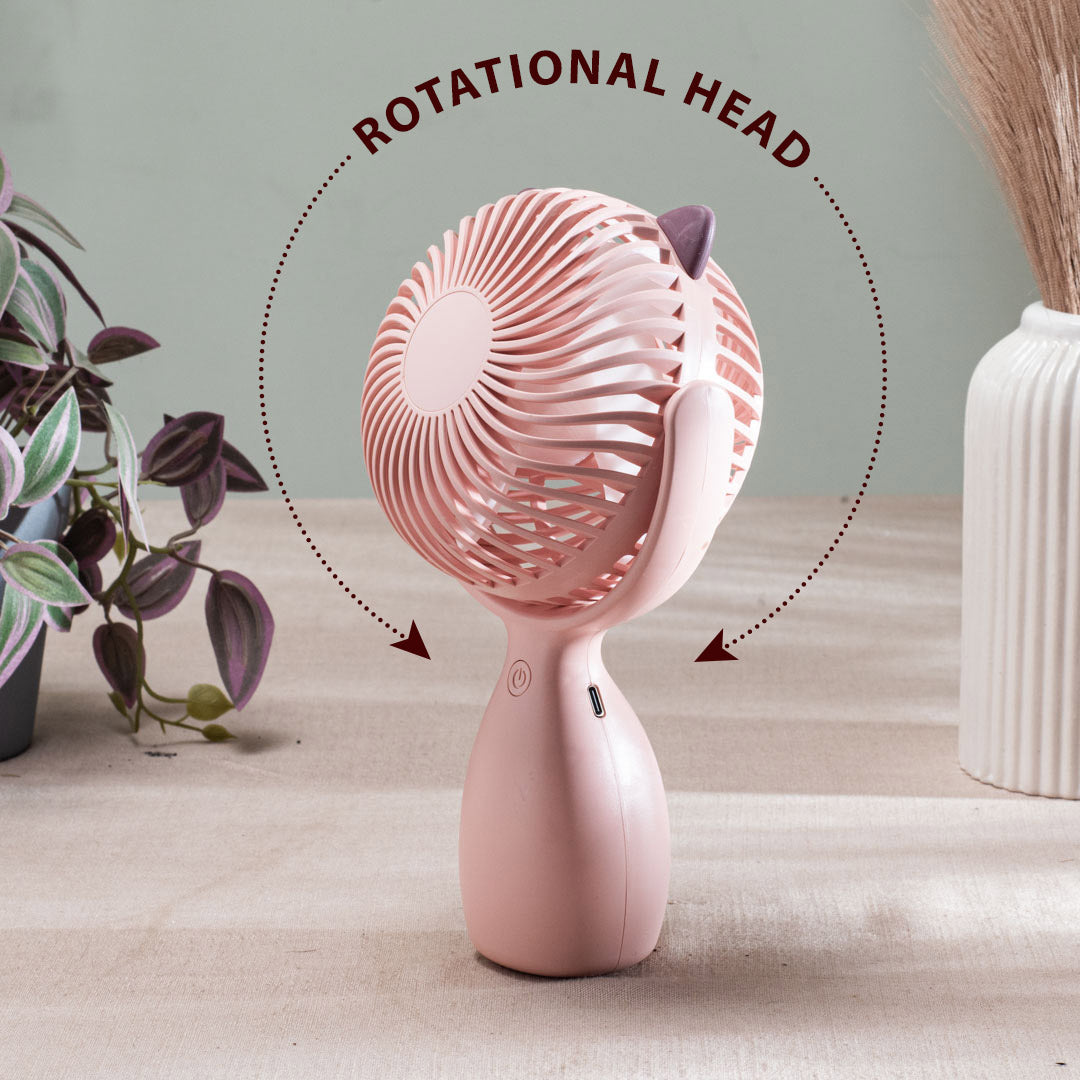 Cute Cat-Ear Portable Table Fan – 13 x 22 x 5 CM-Pink Plastic Body