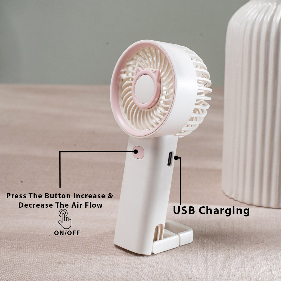 Cute Bear Portable Handheld Fan with Mist – 6 x 16 CM-White Plastic Body