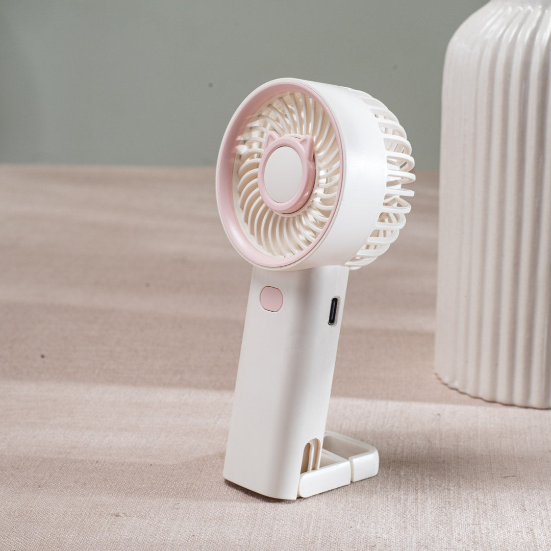 Cute Bear Portable Handheld Fan with Mist – 6 x 16 CM-White Plastic Body