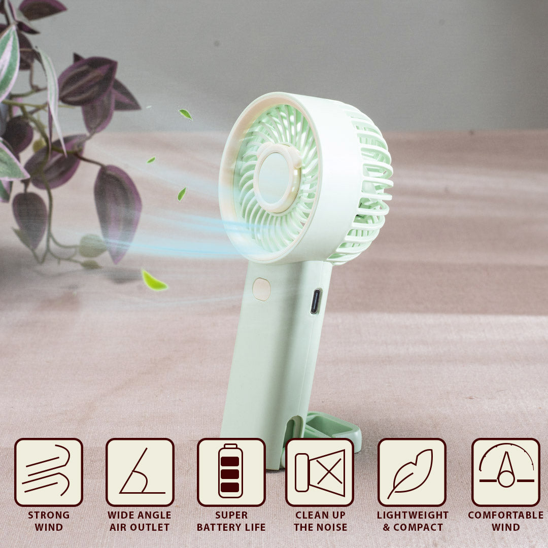 Cute Bear Portable Handheld Fan with Mist – 6 x 16 CM-Green Plastic Body