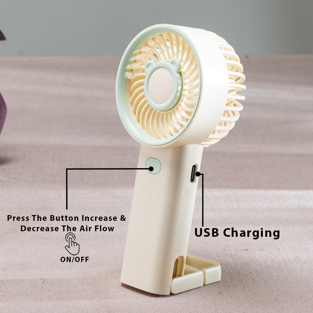Mini Bear Ear Portable Handheld Fan – 6 x 16 CM-Cream Plastic Body