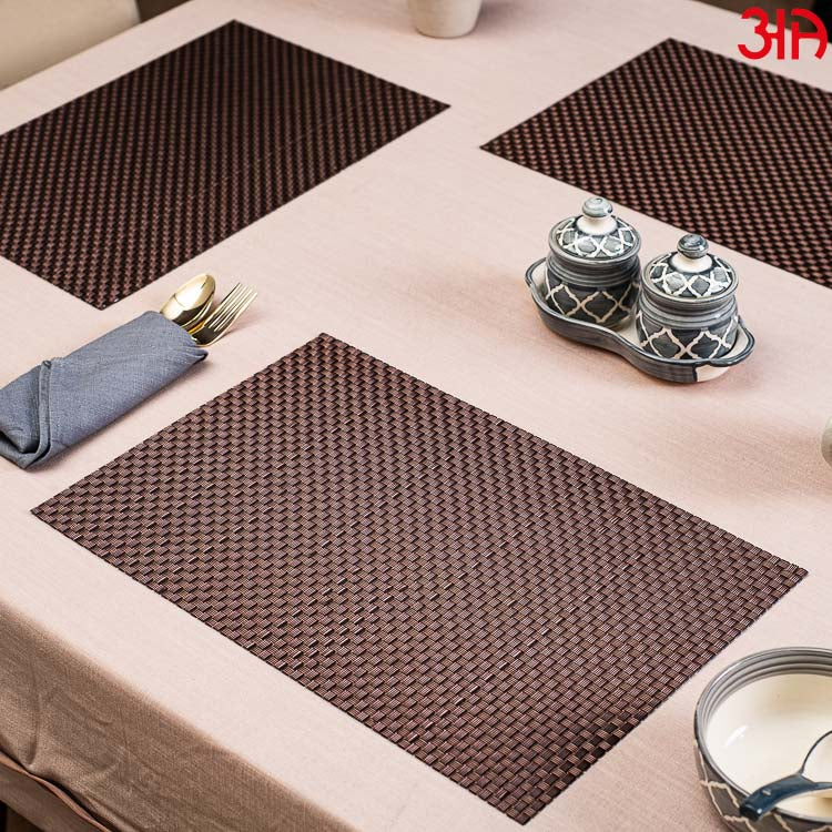 Plain Brown Pvc Table Mat (2Pcs Set) (12x18) Inch