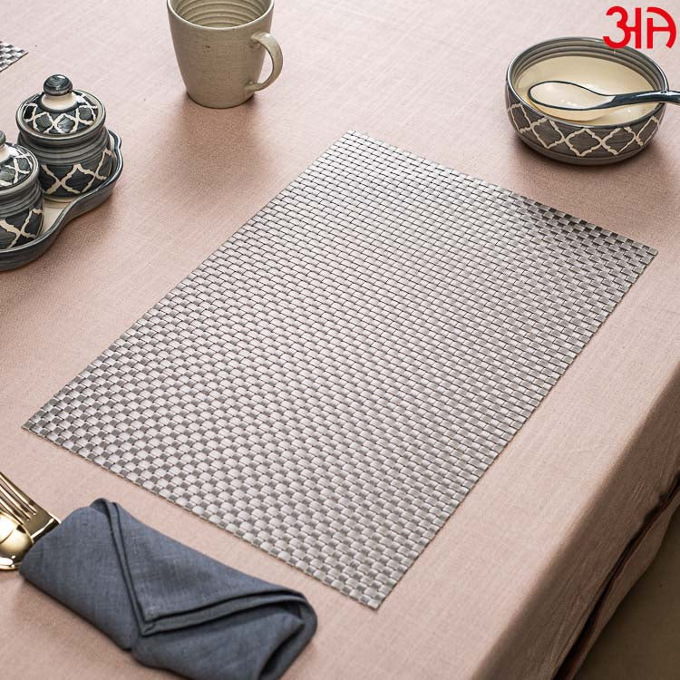 Plain Silver Pvc Table Mat (2Pcs Set) (12x18) Inch