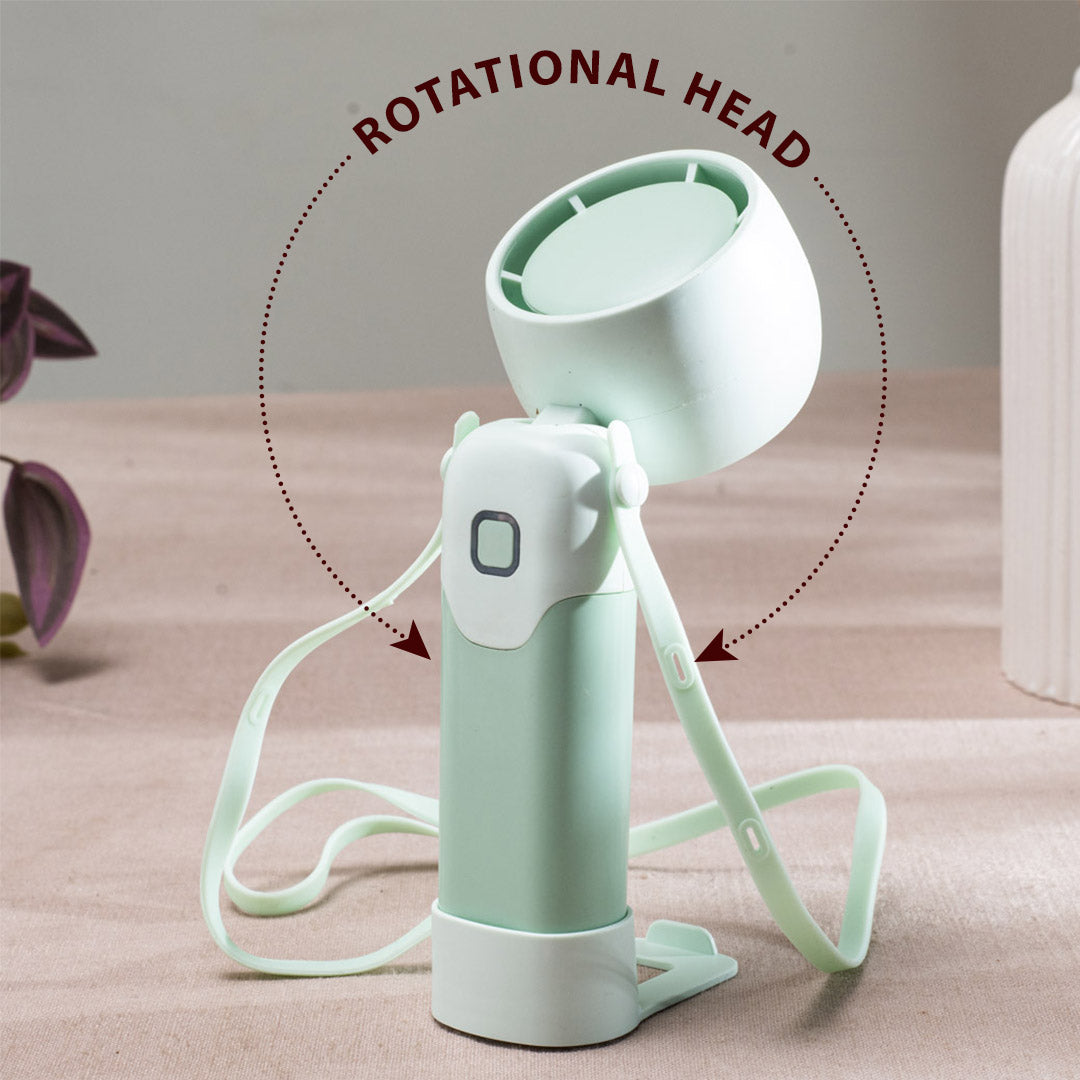 Portable Rechargeable Mini Handheld Fan – 6 x 17 CM-Green Plastic Body