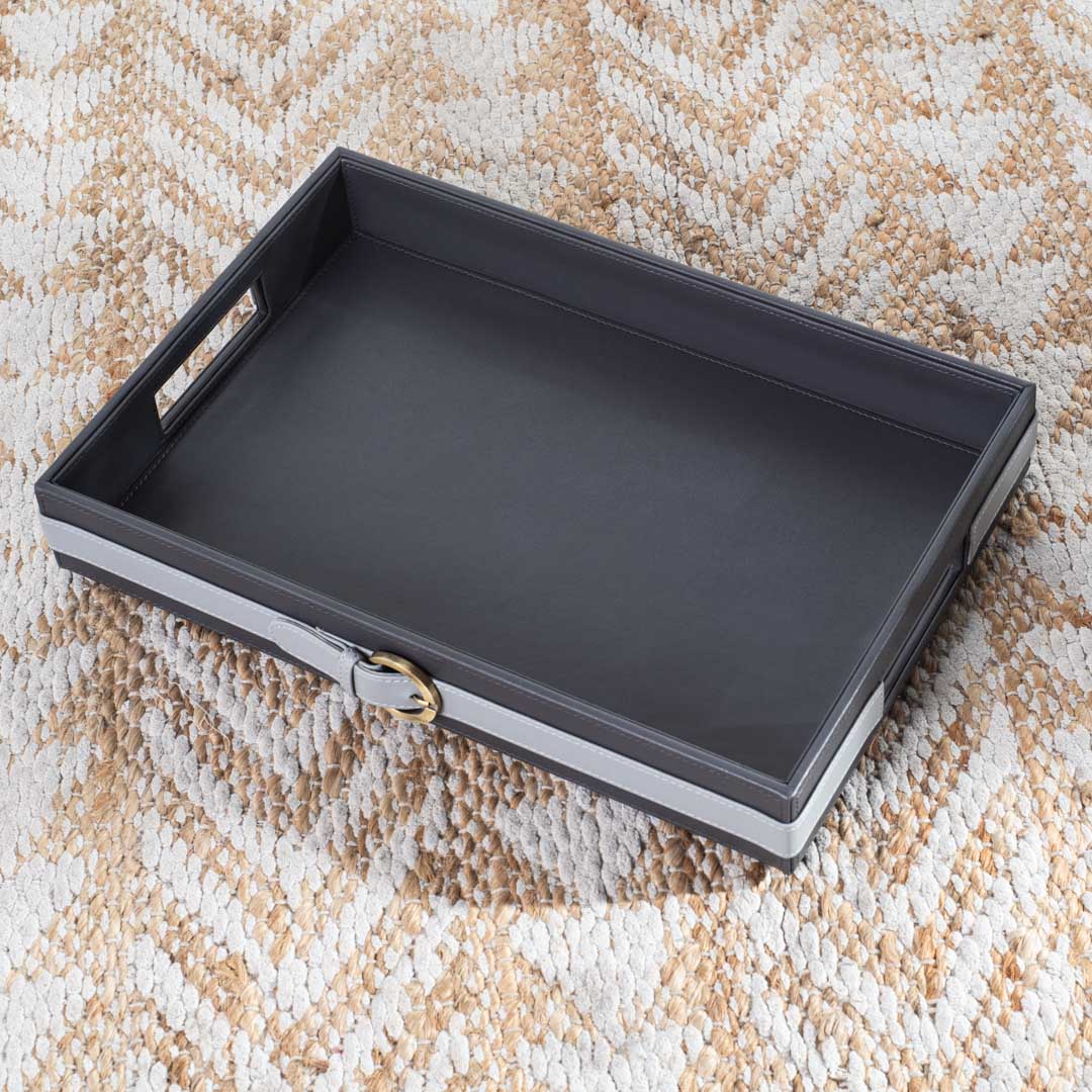 Vegan Leather Rectangular Serving Tray 38x26x6 cm