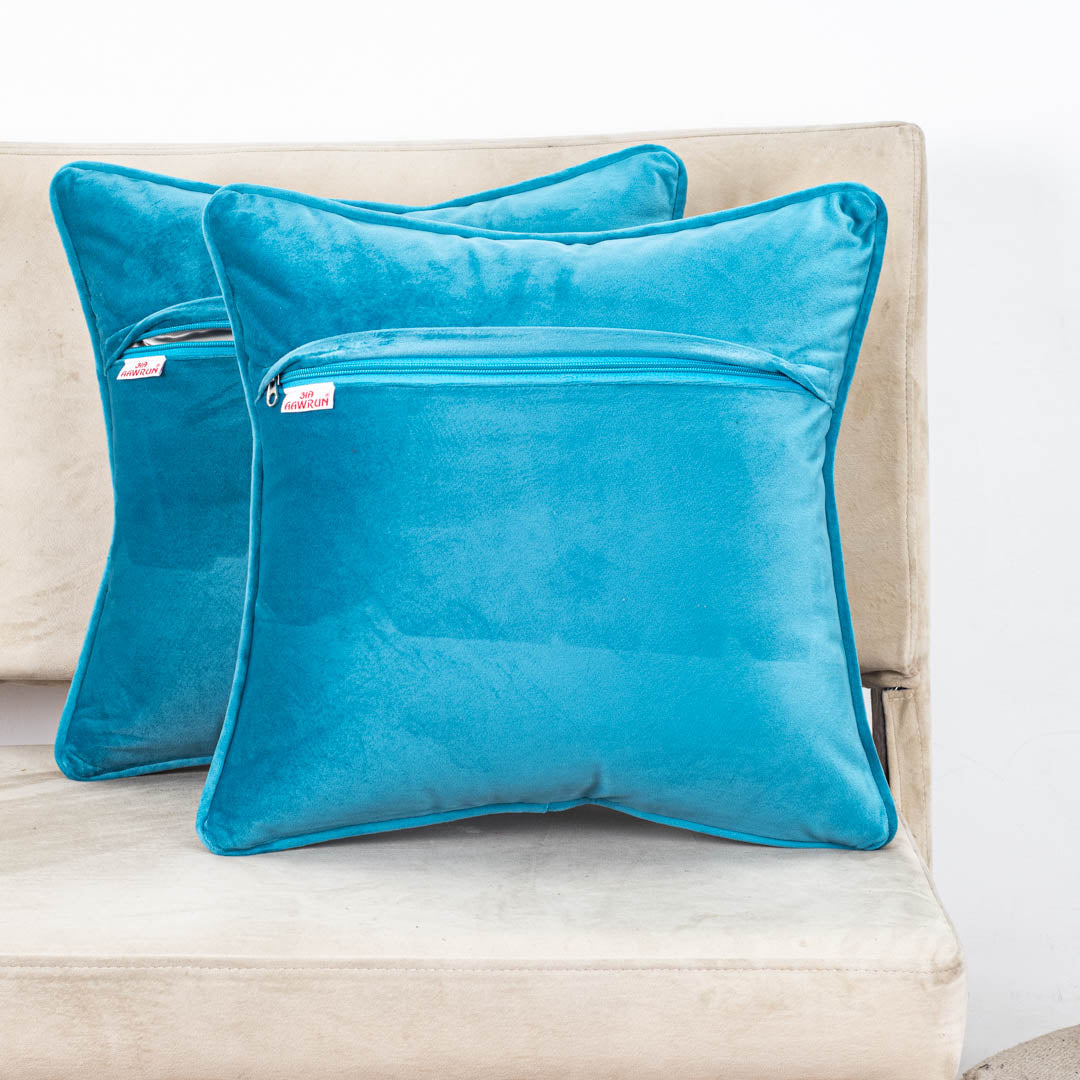 Premium Teal Paisley Velvet Cushion Cover – 16x16 Inch-DGN-29
