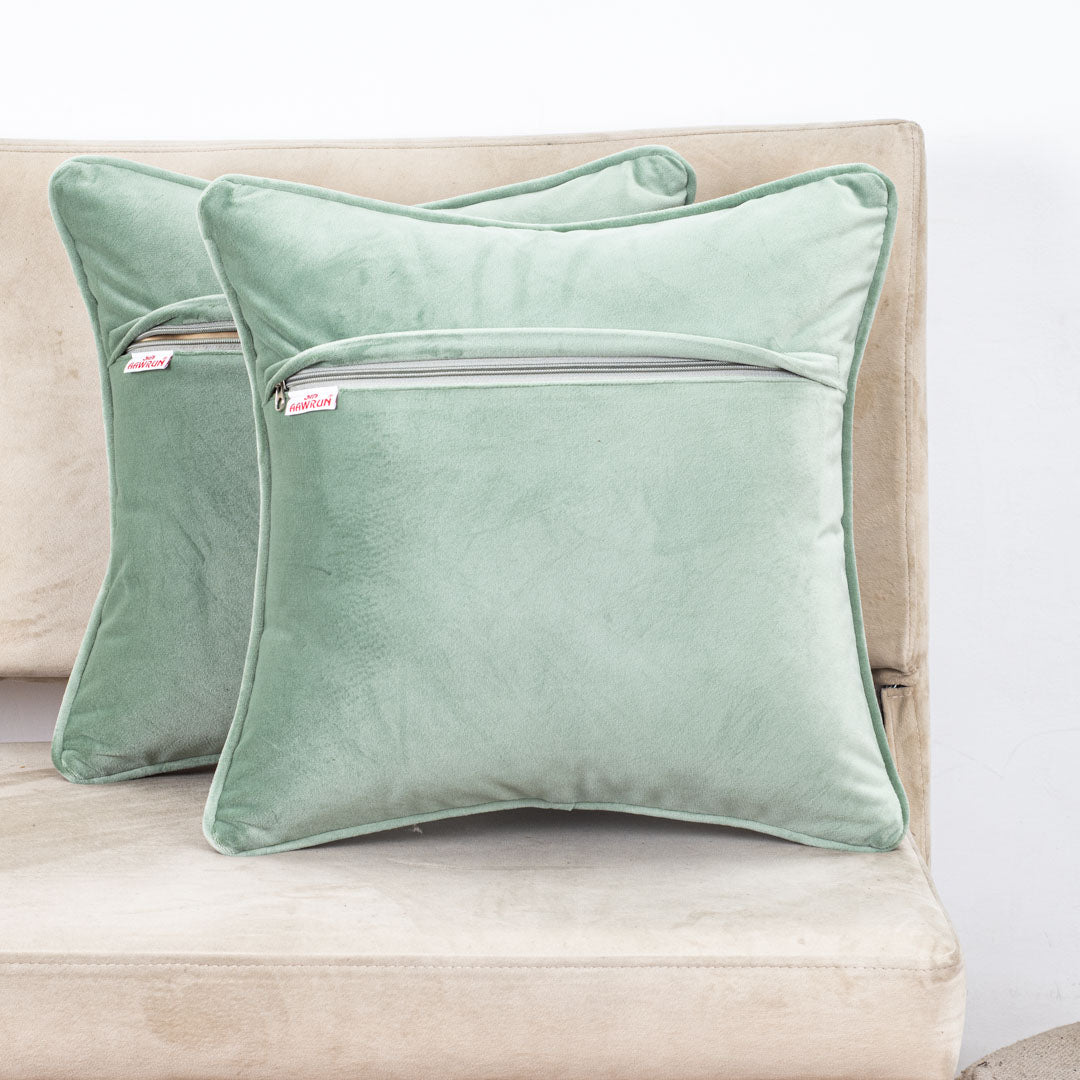 Contemporary Teal Leaf Velvet Cushion Cover – 16x16 Inch-DGN-31