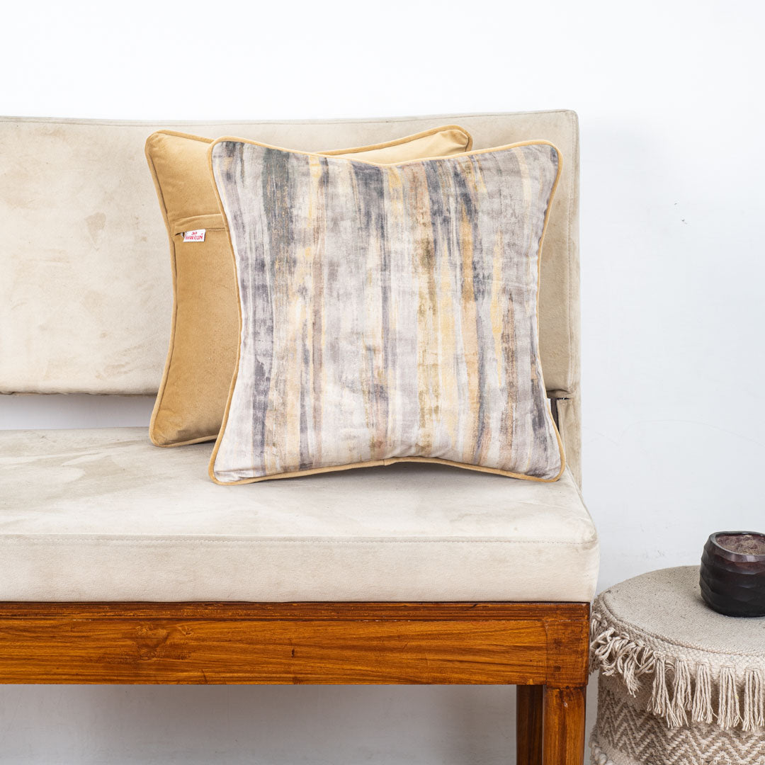 Abstract Gold & Grey Velvet Cushion Cover – 16x16 Inch-DGN-33