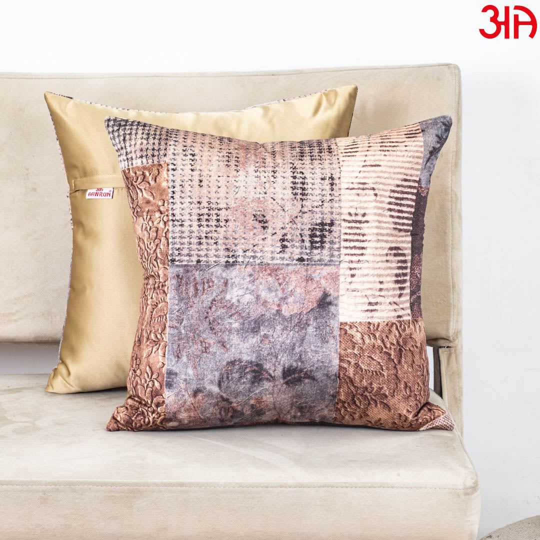 Vintage Patchwork Glossy Velvet & Satin Cushion Cover – 16x16 Inch-DGN-1
