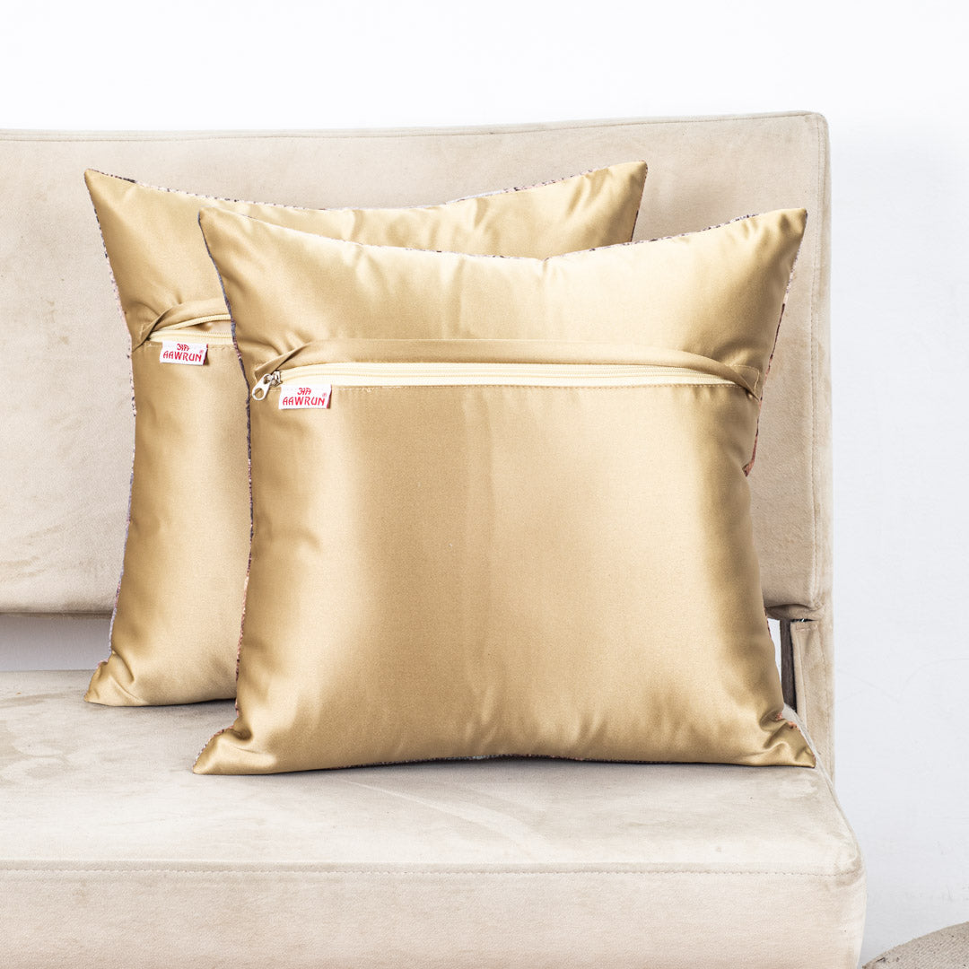 Vintage Patchwork Glossy Velvet & Satin Cushion Cover – 16x16 Inch-DGN-1
