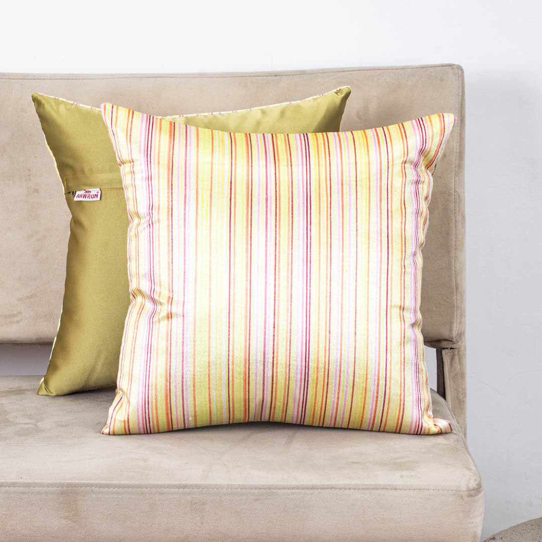 Sunset Stripe Glossy Velvet & Satin Cushion Cover – 16x16 Inch-DGN-3