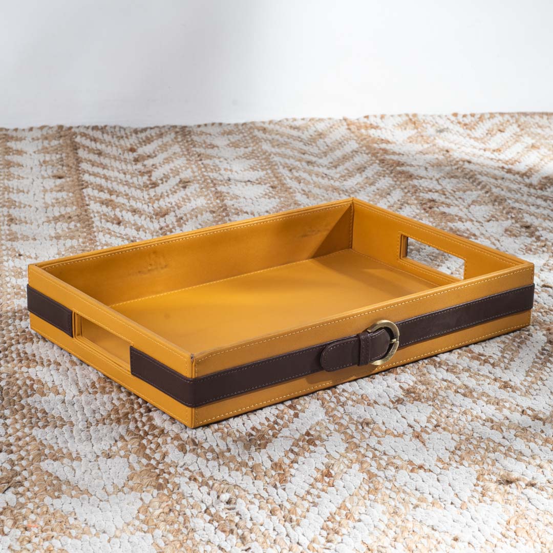 Vegan Leather Rectangular Serving Tray 38x26x6 cm