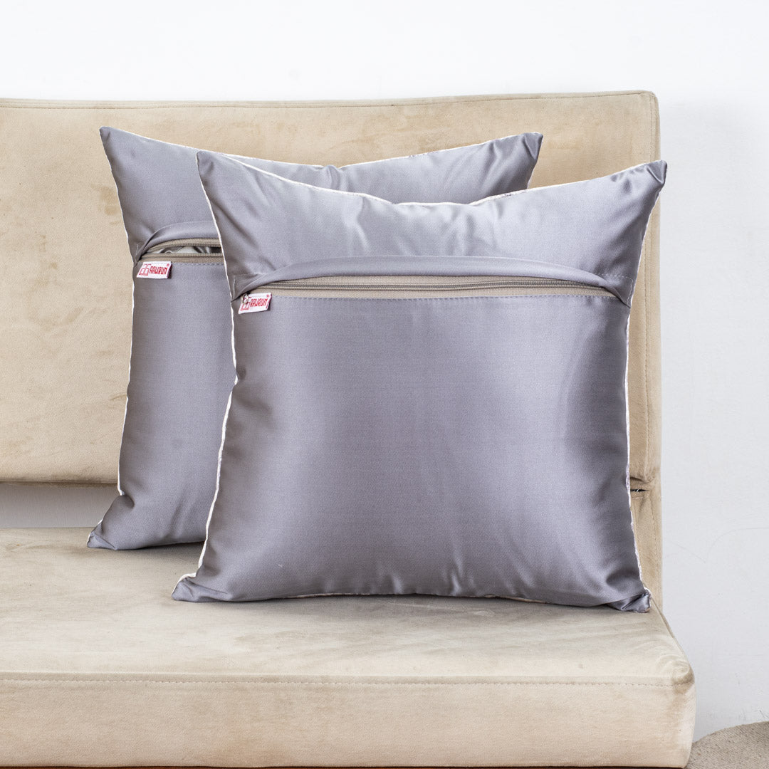 Ivory Mist Abstract Glossy Velvet & Satin Cushion Cover – 16x16 Inch-DGN-4