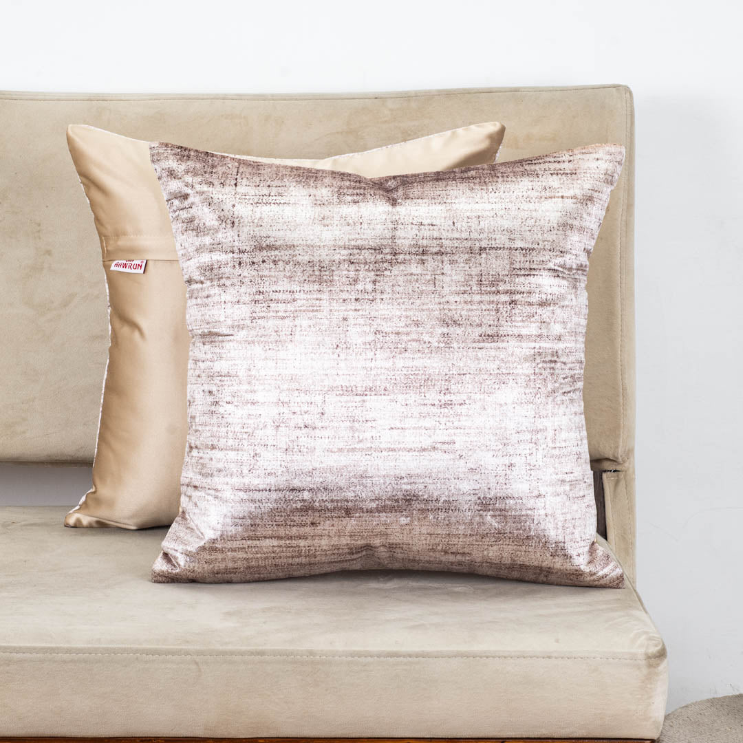 Champagne Textured Glossy Velvet & Satin Cushion Cover – 16x16 Inch-DGN-5