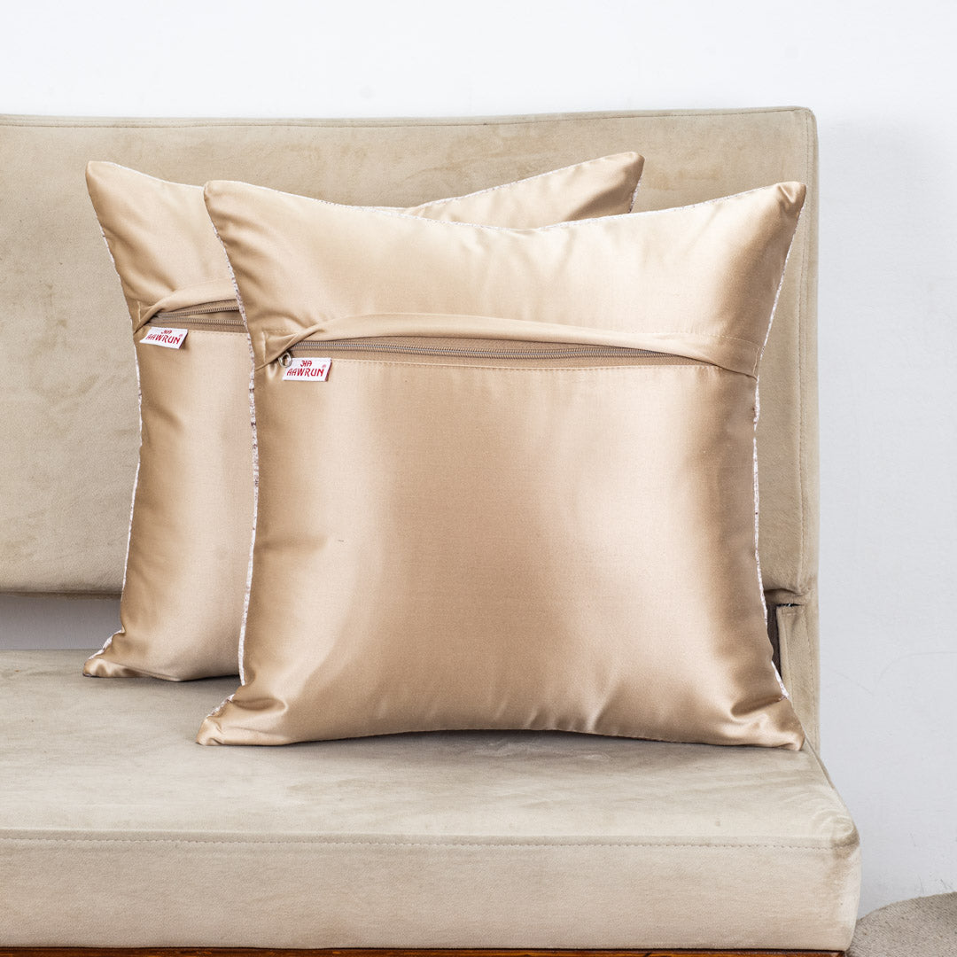 Champagne Textured Glossy Velvet & Satin Cushion Cover – 16x16 Inch-DGN-5