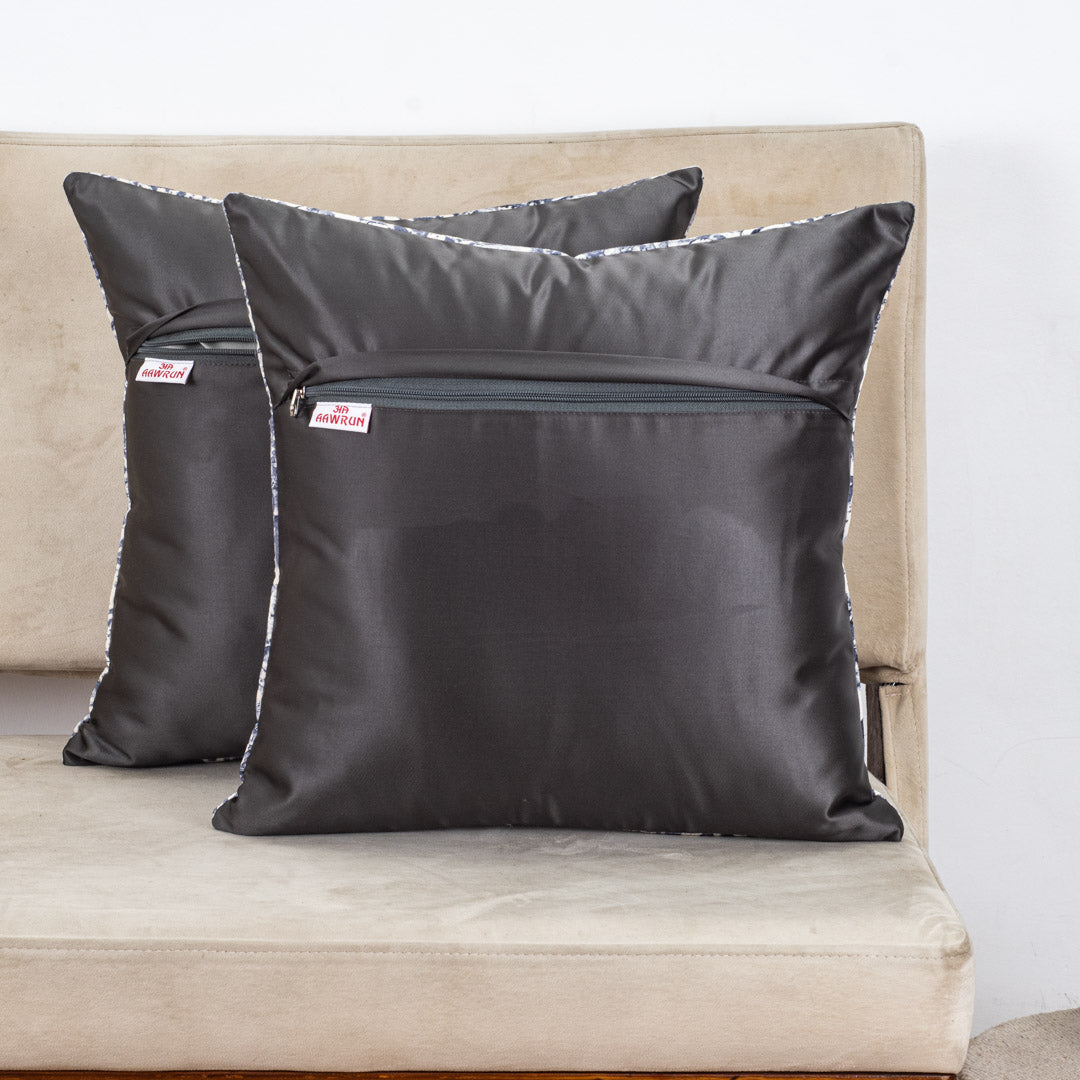 Indigo Medallion Glossy Velvet & Satin Cushion Cover – 16x16 Inch-DGN-6