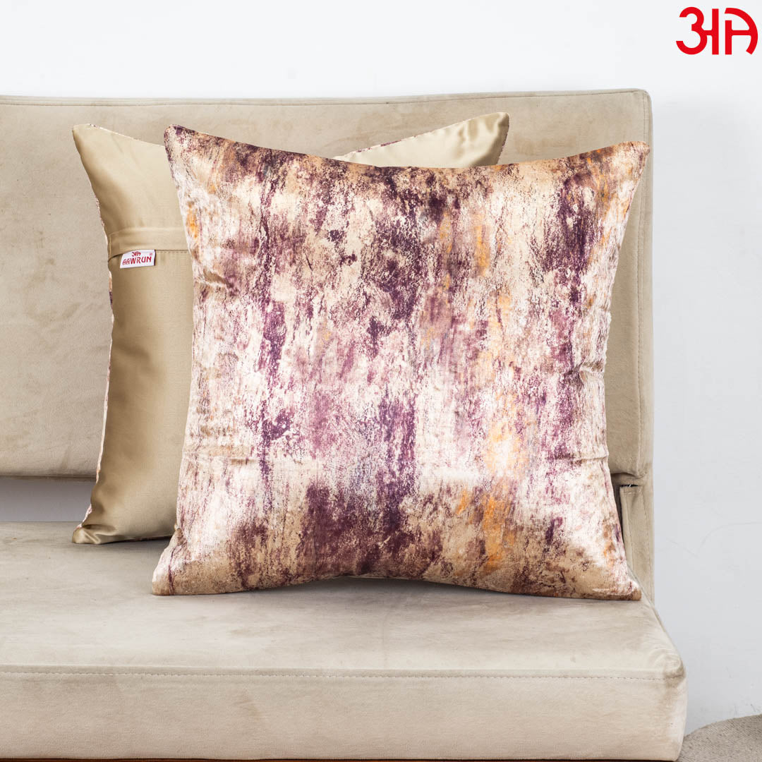 Plum & Gold Abstract Glossy Velvet & Satin Cushion Cover – 16x16 Inch-DGN-9